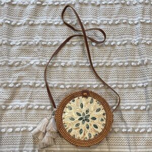 Bohemian Rattan Crossbody Bag with Tassel